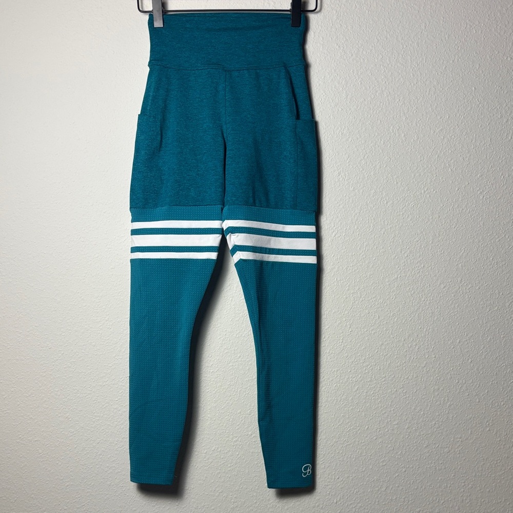 Bombshell Sportswear Teal Leggings with White Stripes
